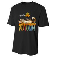 Funny Cat Leaf Fall Hello Autumn Cute Kitten Cat Lovers Performance Sprint T-Shirt