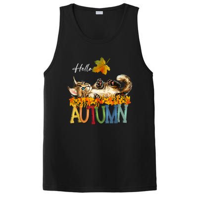 Funny Cat Leaf Fall Hello Autumn Cute Kitten Cat Lovers PosiCharge Competitor Tank