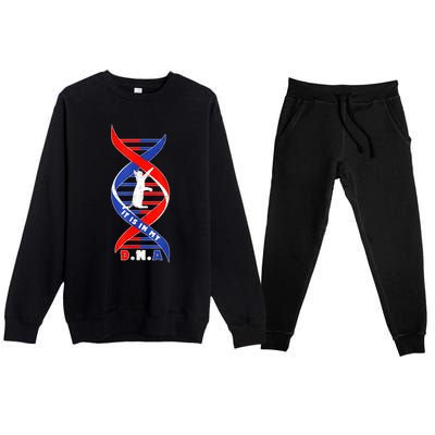 Funny Cat Lover T  Cat It In My Dna Premium Crewneck Sweatsuit Set