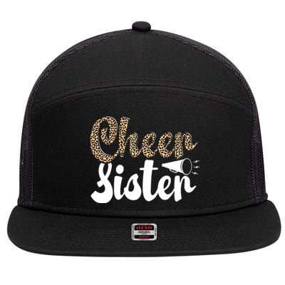 Funny Cheerleading Leopard Graphic Wo Cheer Sister 7 Panel Mesh Trucker Snapback Hat