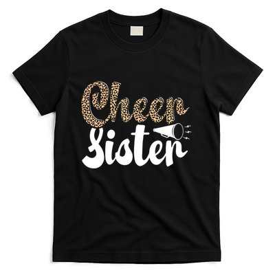 Funny Cheerleading Leopard Graphic Wo Cheer Sister T-Shirt