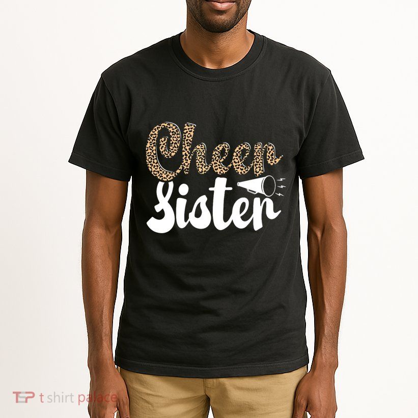 Funny Cheerleading Leopard Graphic Wo Cheer Sister Tall T-Shirt