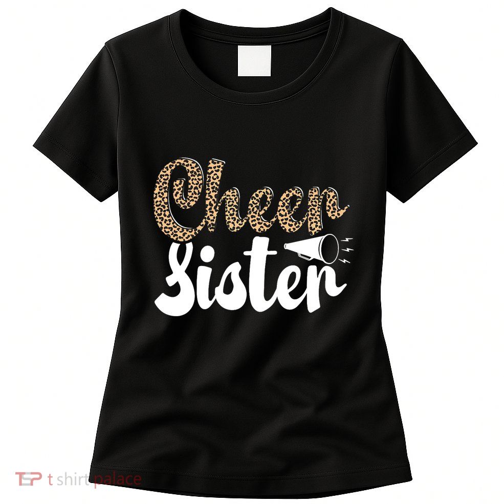 Funny Cheerleading Leopard Graphic Wo Cheer Sister Womens T-Shirt