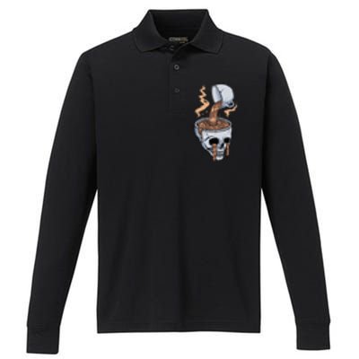 Funny Coffee Lover Skull Coffee Addict Coffee Cup Skull Head Performance Long Sleeve Polo