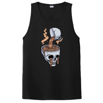 Funny Coffee Lover Skull Coffee Addict Coffee Cup Skull Head PosiCharge Competitor Tank