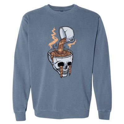 Funny Coffee Lover Skull Coffee Addict Coffee Cup Skull Head Garment-Dyed Sweatshirt