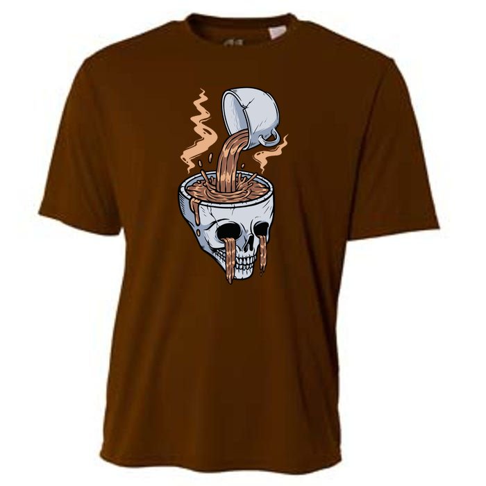 Funny Coffee Lover Skull Coffee Addict Coffee Cup Skull Head Cooling Performance Crew T-Shirt