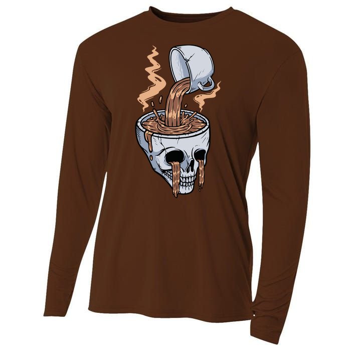 Funny Coffee Lover Skull Coffee Addict Coffee Cup Skull Head Cooling Performance Long Sleeve Crew