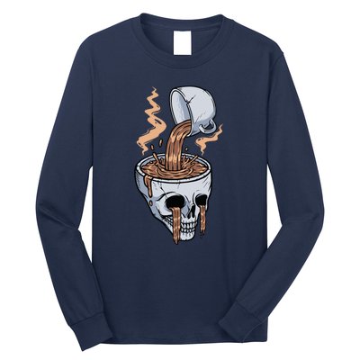 Funny Coffee Lover Skull Coffee Addict Coffee Cup Skull Head Long Sleeve Shirt