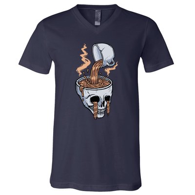 Funny Coffee Lover Skull Coffee Addict Coffee Cup Skull Head V-Neck T-Shirt