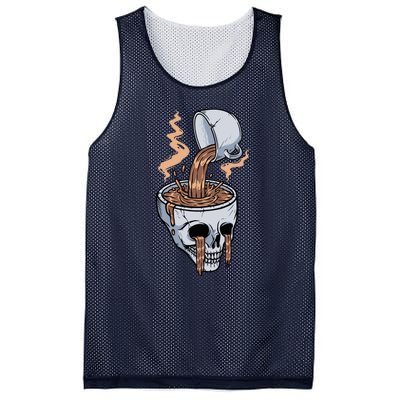 Funny Coffee Lover Skull Coffee Addict Coffee Cup Skull Head Mesh Reversible Basketball Jersey Tank