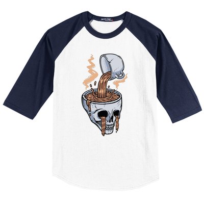 Funny Coffee Lover Skull Coffee Addict Coffee Cup Skull Head Baseball Sleeve Shirt