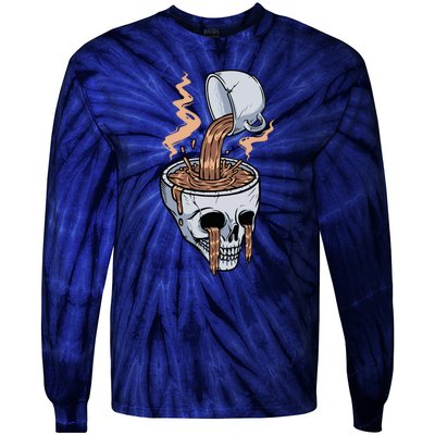 Funny Coffee Lover Skull Coffee Addict Coffee Cup Skull Head Tie-Dye Long Sleeve Shirt