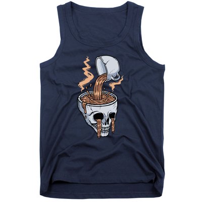 Funny Coffee Lover Skull Coffee Addict Coffee Cup Skull Head Tank Top