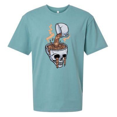 Funny Coffee Lover Skull Coffee Addict Coffee Cup Skull Head Sueded Cloud Jersey T-Shirt