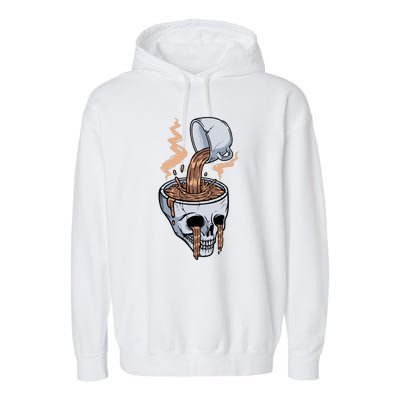 Funny Coffee Lover Skull Coffee Addict Coffee Cup Skull Head Garment-Dyed Fleece Hoodie