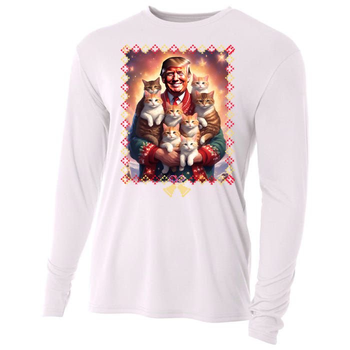 Funny Cat Lover Christmas Sweater Trump Ugly Christmas Sweatshirt Cooling Performance Long Sleeve Crew