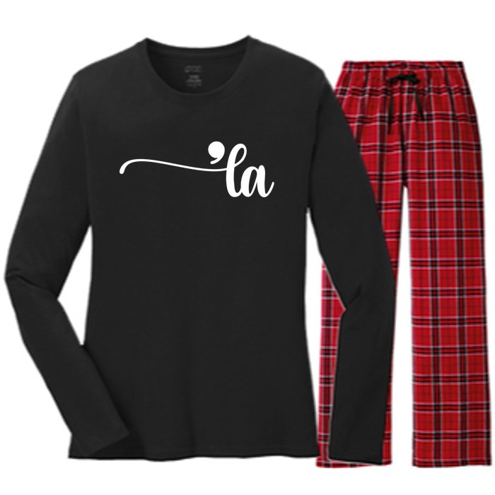 Funny Comma La Kamala Harris Punctuation La Election Vote Women's Long Sleeve Flannel Pajama Set 