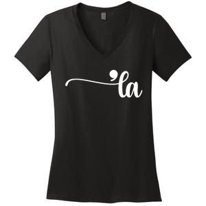 Funny Comma La Kamala Harris Punctuation La Election Vote Women's V-Neck T-Shirt