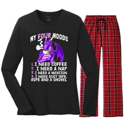 Funny Coffee Lover Funny Moods Coffee Drinker Women's Long Sleeve Flannel Pajama Set 