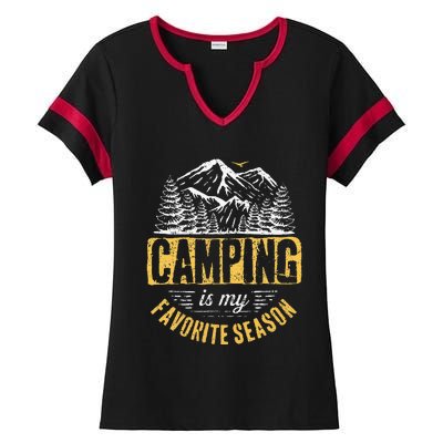 Funny Camping Lover Outdoor Camper Camping Favorite Season Ladies Halftime Notch Neck Tee