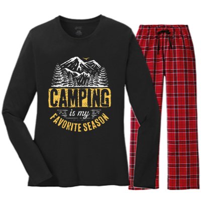 Funny Camping Lover Outdoor Camper Camping Favorite Season Women's Long Sleeve Flannel Pajama Set 