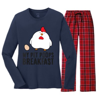 Funny Chicken Lover My Pet Poops Breakfast Women's Long Sleeve Flannel Pajama Set 