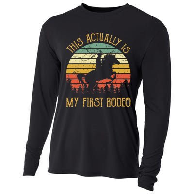 Funny Country Life Howdy This Actually Is My First Rodeo Cooling Performance Long Sleeve Crew