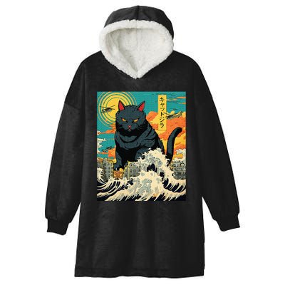 Funny Cat Lover Catzilla Cat Owner Hooded Wearable Blanket