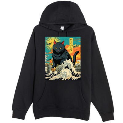 Funny Cat Lover Catzilla Cat Owner Premium Pullover Hoodie
