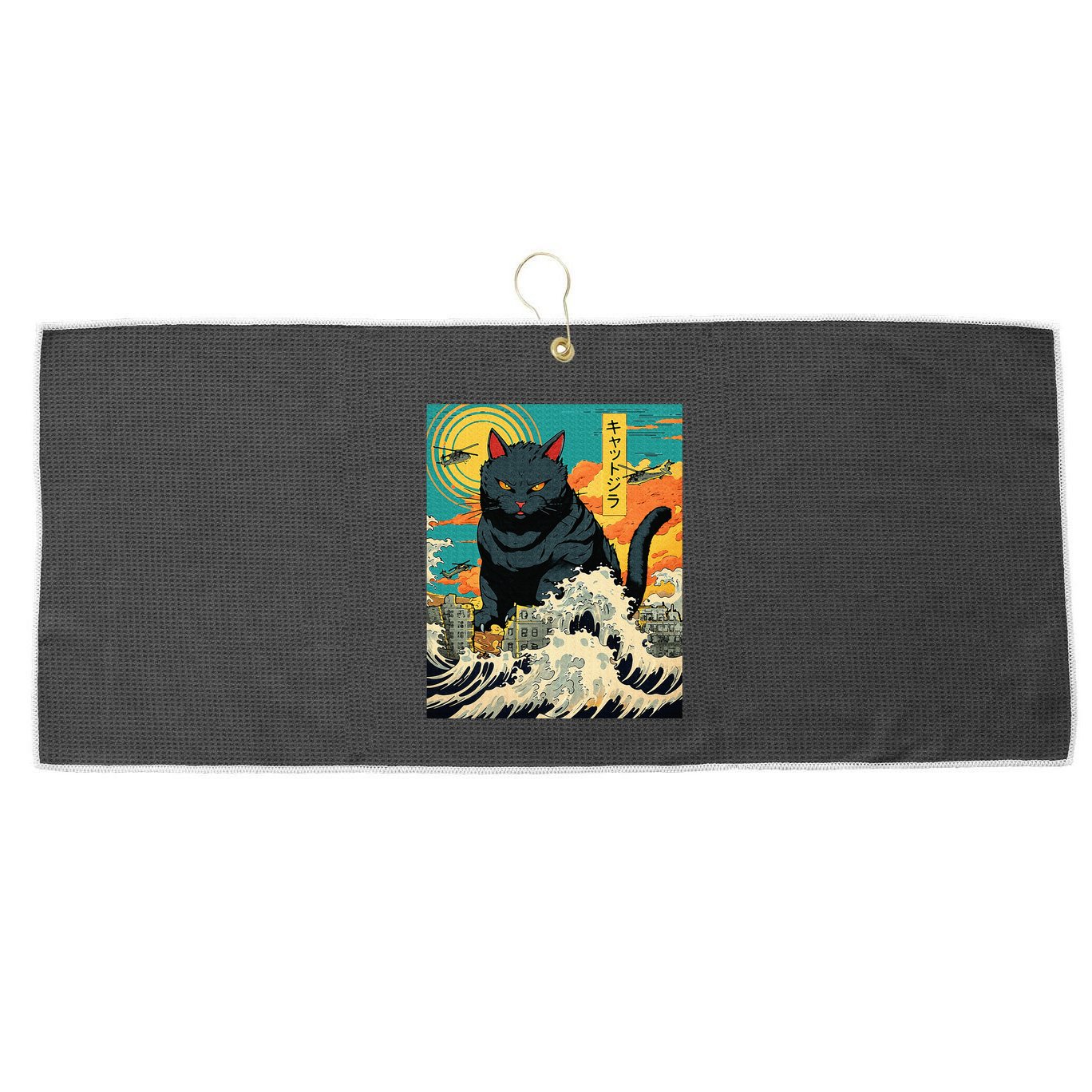 Funny Cat Lover Catzilla Cat Owner Large Microfiber Waffle Golf Towel