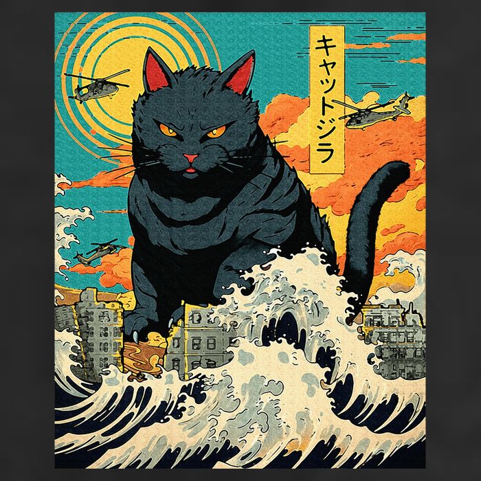 Funny Cat Lover Catzilla Cat Owner Large Microfiber Waffle Golf Towel