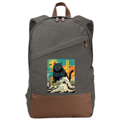 Funny Cat Lover Catzilla Cat Owner Cotton Canvas Backpack