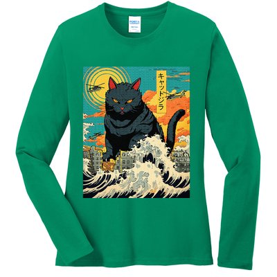 Funny Cat Lover Catzilla Cat Owner Ladies Long Sleeve Shirt