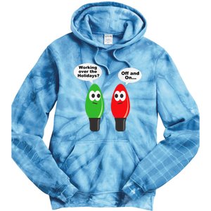 Funny Christmas Lights Joke Light Bulb Working Off On Pun Tie Dye Hoodie