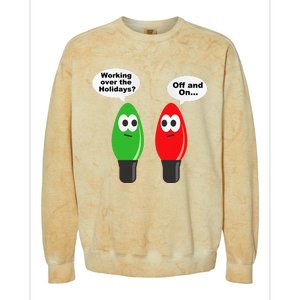 Funny Christmas Lights Joke Light Bulb Working Off On Pun Colorblast Crewneck Sweatshirt