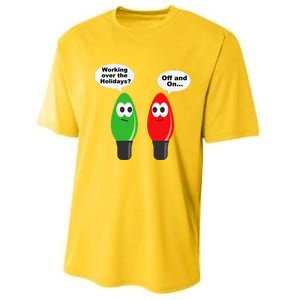 Funny Christmas Lights Joke Light Bulb Working Off On Pun Performance Sprint T-Shirt