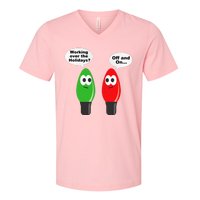 Funny Christmas Lights Joke Light Bulb Working Off On Pun V-Neck T-Shirt