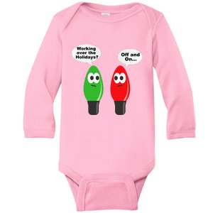 Funny Christmas Lights Joke Light Bulb Working Off On Pun Baby Long Sleeve Bodysuit