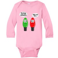 Funny Christmas Lights Joke Light Bulb Working Off On Pun Baby Long Sleeve Bodysuit