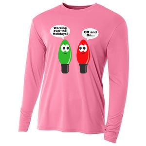 Funny Christmas Lights Joke Light Bulb Working Off On Pun Cooling Performance Long Sleeve Crew