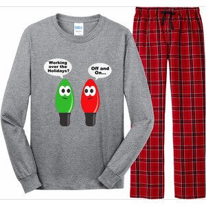 Funny Christmas Lights Joke Light Bulb Working Off On Pun Long Sleeve Pajama Set