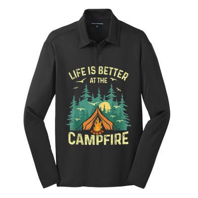 Funny Camping Lover Design For Men Women Camping Vacationist Silk Touch Performance Long Sleeve Polo