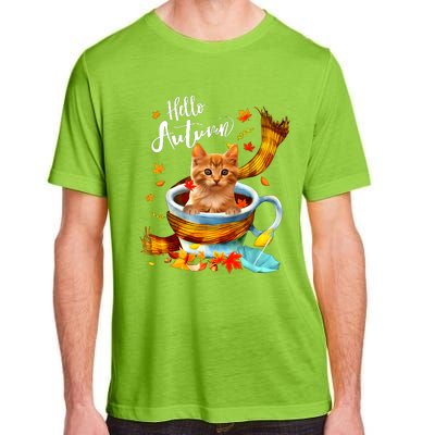 Funny Cat Leaf Fall Hello Autumn Cute Kitten Cat Lovers Adult ChromaSoft Performance T-Shirt