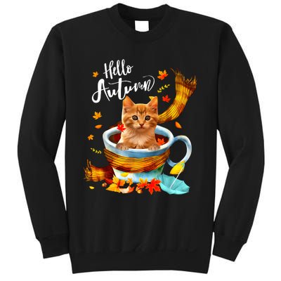 Funny Cat Leaf Fall Hello Autumn Cute Kitten Cat Lovers Sweatshirt