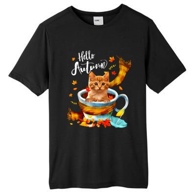 Funny Cat Leaf Fall Hello Autumn Cute Kitten Cat Lovers Tall Fusion ChromaSoft Performance T-Shirt