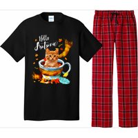 Funny Cat Leaf Fall Hello Autumn Cute Kitten Cat Lovers Pajama Set