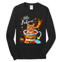 Funny Cat Leaf Fall Hello Autumn Cute Kitten Cat Lovers Tall Long Sleeve T-Shirt