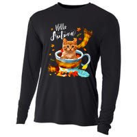 Funny Cat Leaf Fall Hello Autumn Cute Kitten Cat Lovers Cooling Performance Long Sleeve Crew