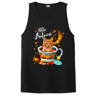 Funny Cat Leaf Fall Hello Autumn Cute Kitten Cat Lovers PosiCharge Competitor Tank